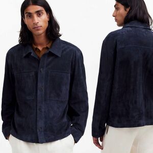 MADEWELL NWT Size S Men’s Suede Leather Boxy Shirt Jacket Dark Indigo Blue Coat